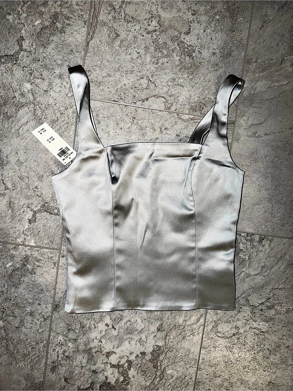 Abercrombie & Fitch Satin Sculpt Square Neck Tank Silver NWT